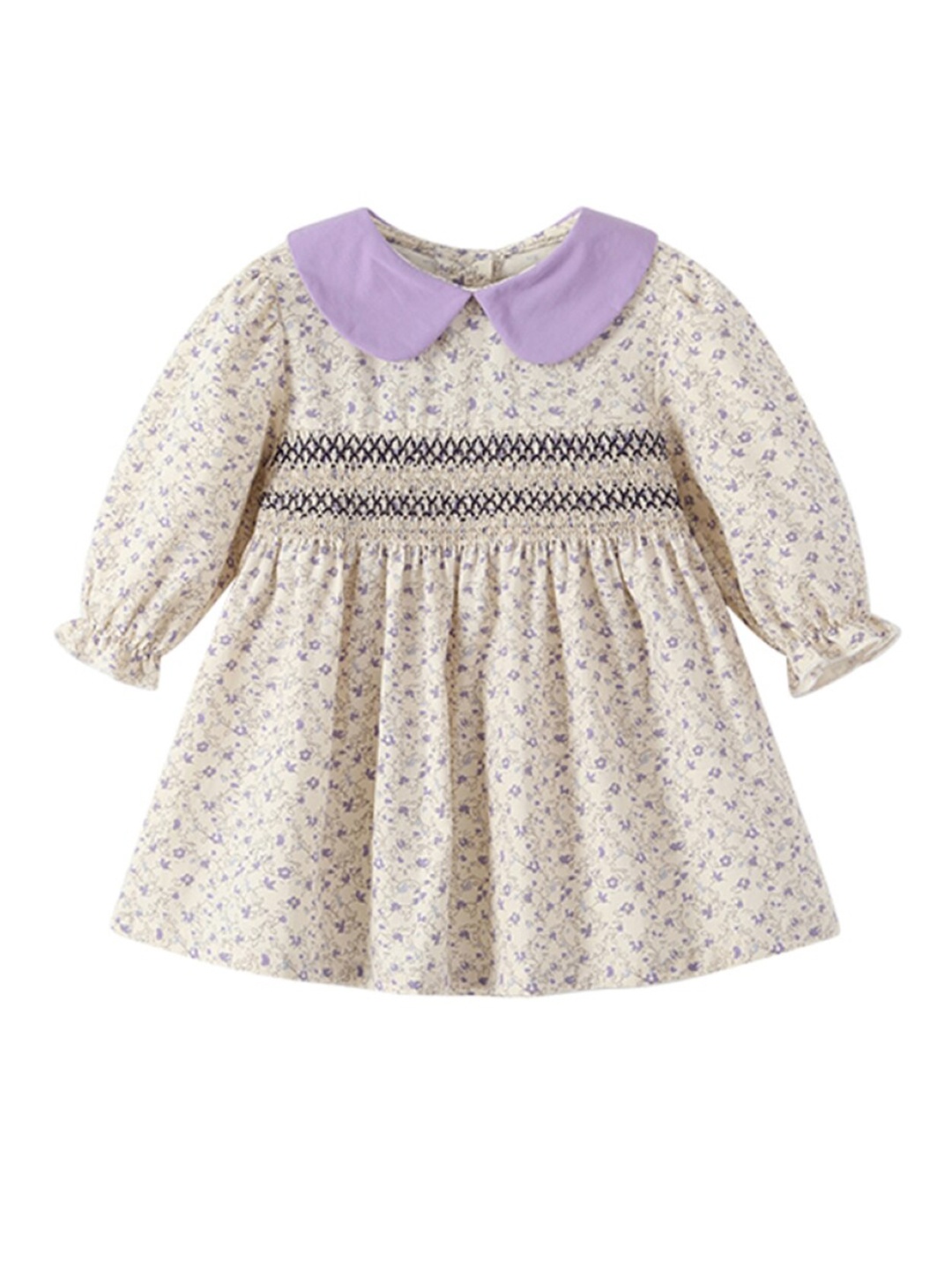 

StyleCast Floral Print Peter Pan Collar Puff Sleeve Cotton A Line Dress, Purple