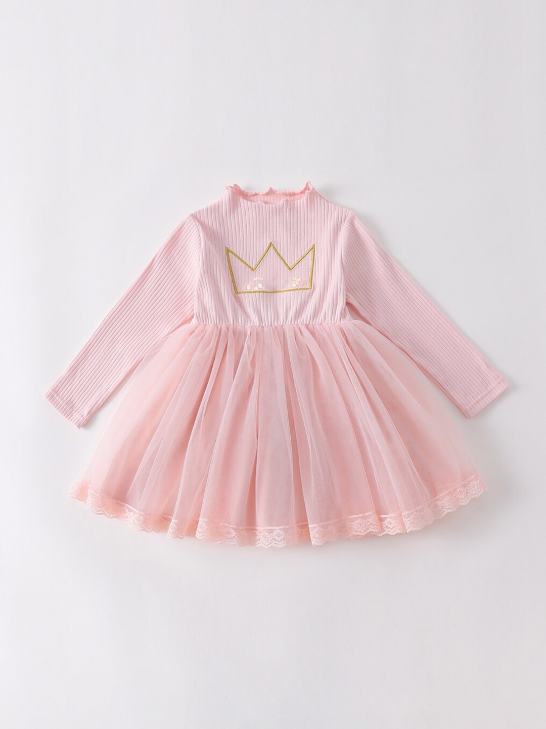 

StyleCast Girls Pink Round Neck Long Sleeves Cotton Fit & Flare Dress