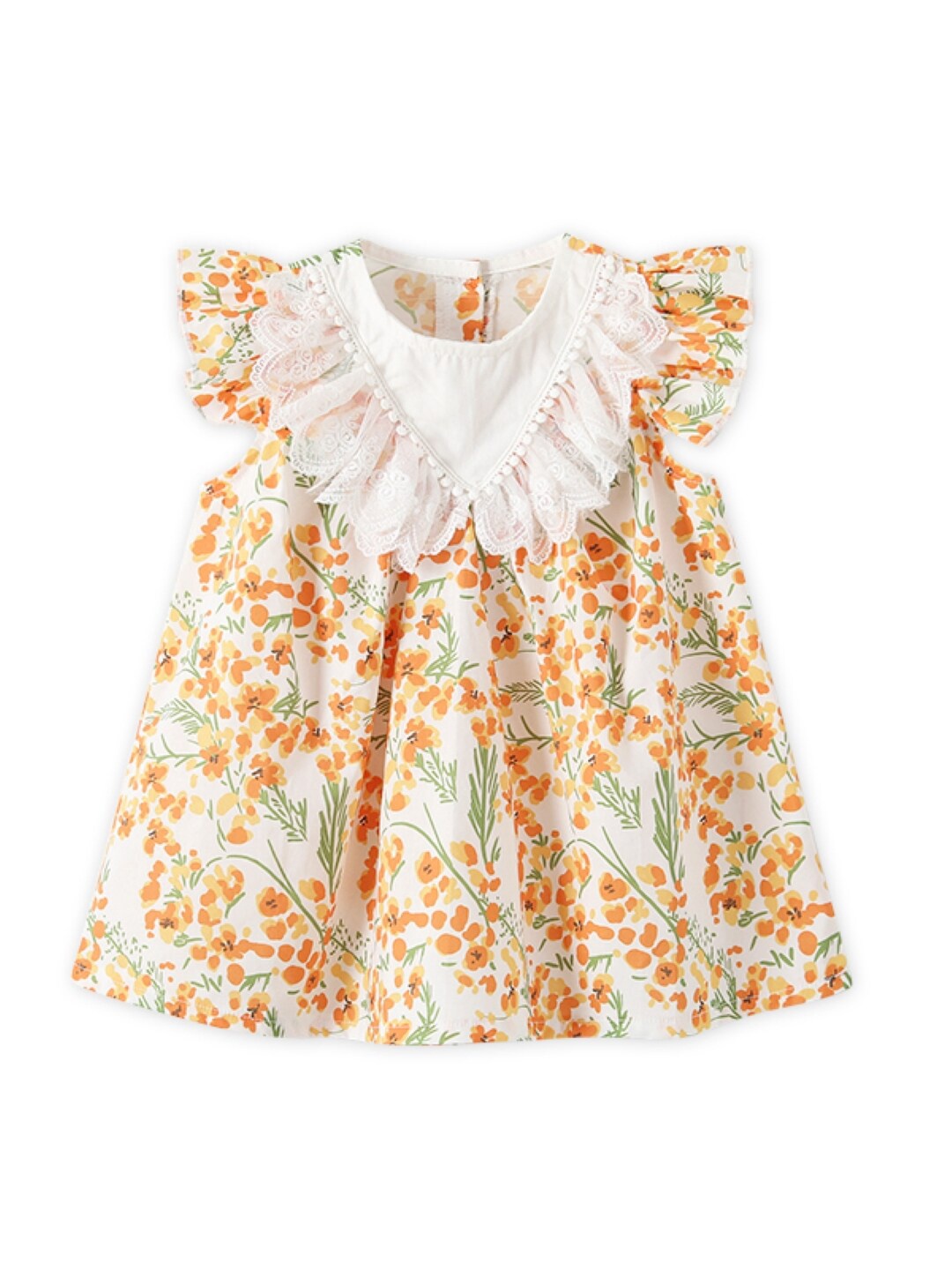 

StyleCast Yellow Girls Floral Printed Flutter Sleeves Pure Cotton Fit & Flare Dress