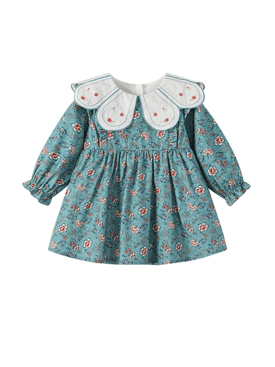 

StyleCast Girls Blue & Brown Floral Printed Puff Sleeve Pure Cotton A-Line Dress