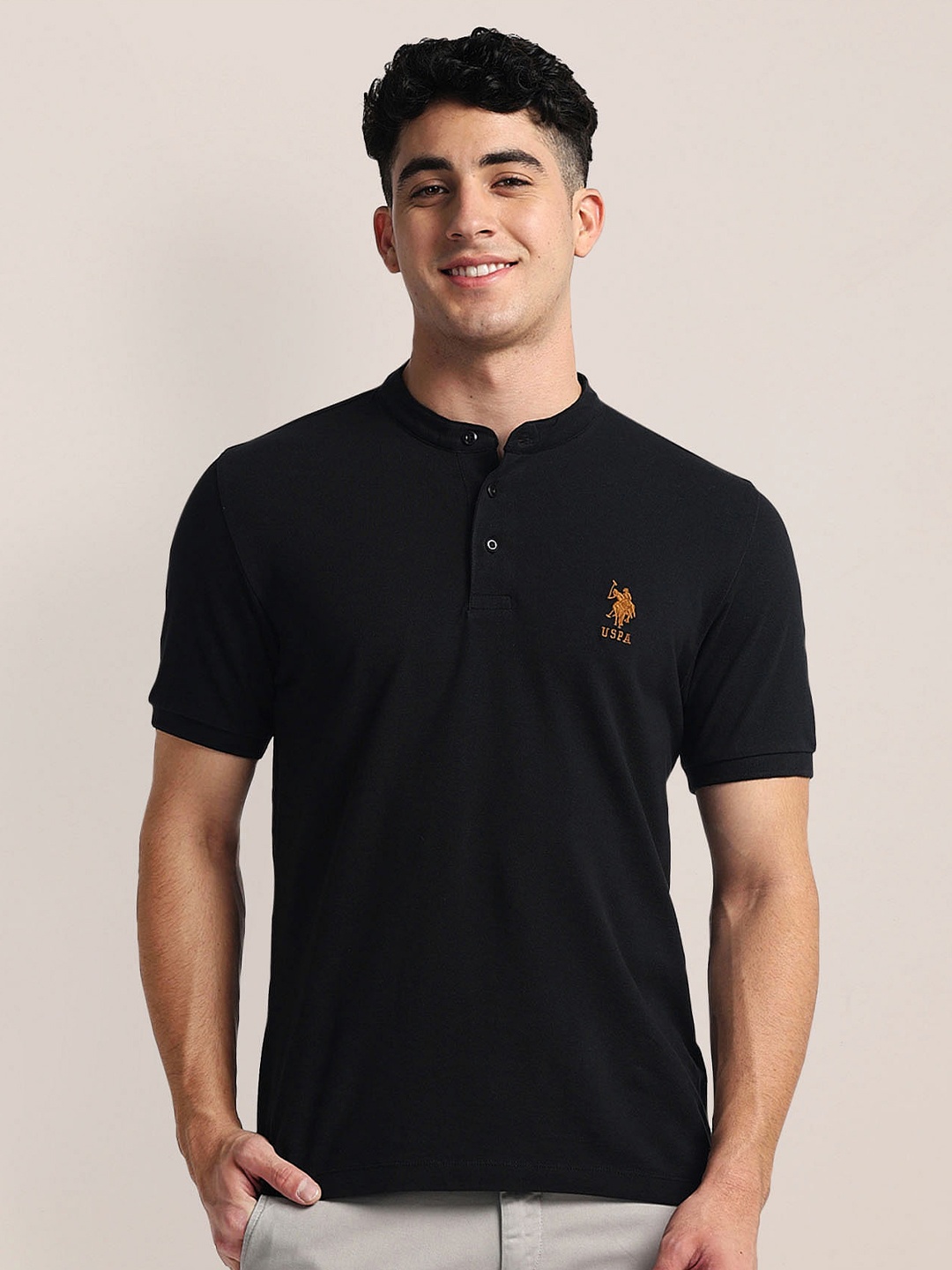 

U.S. Polo Assn. Henley Neck Cotton Slim Fit T-shirt, Black