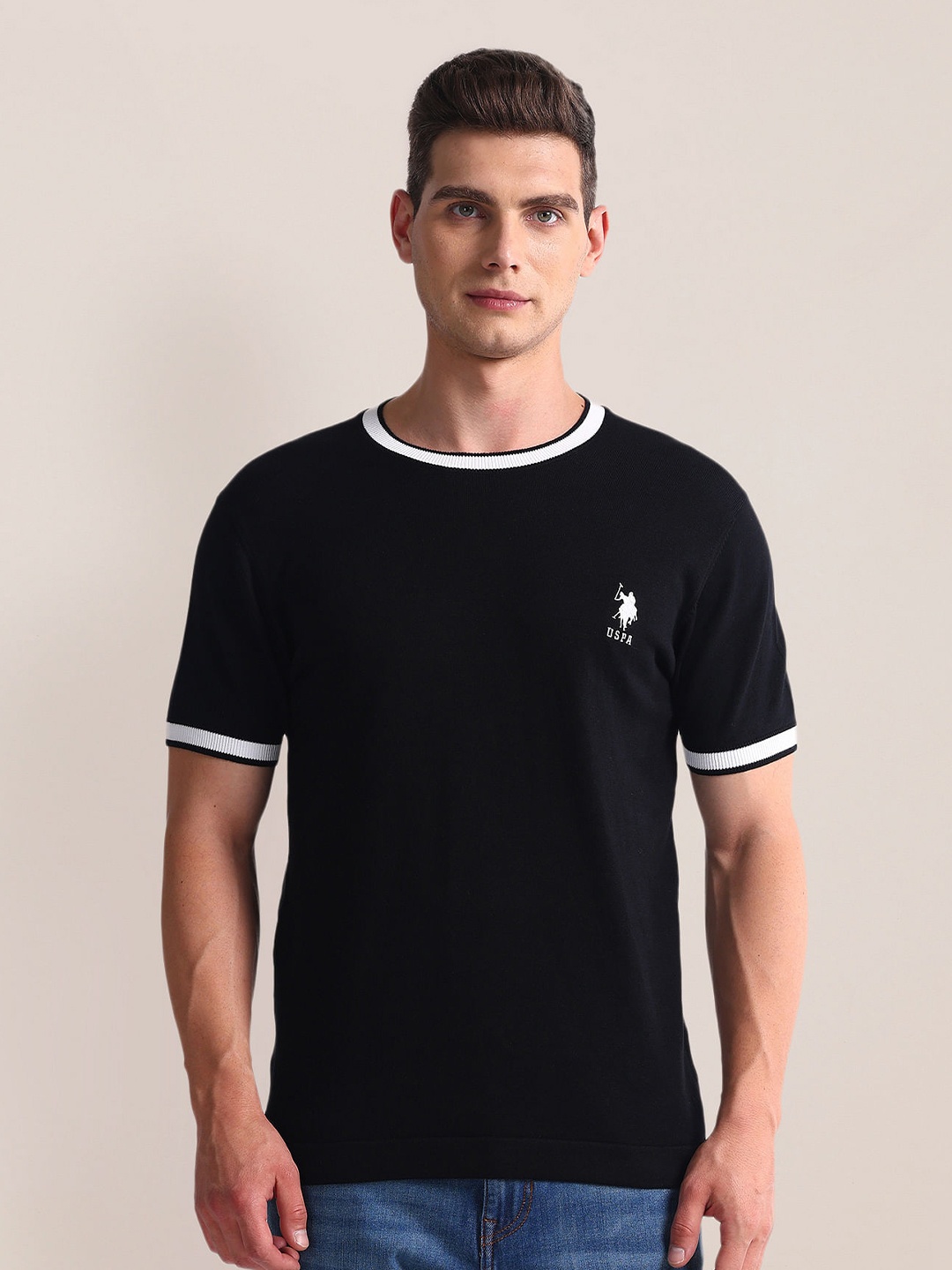 

U.S. Polo Assn. Round Neck Short Sleeves Cotton Slim Fit T-shirt, Black