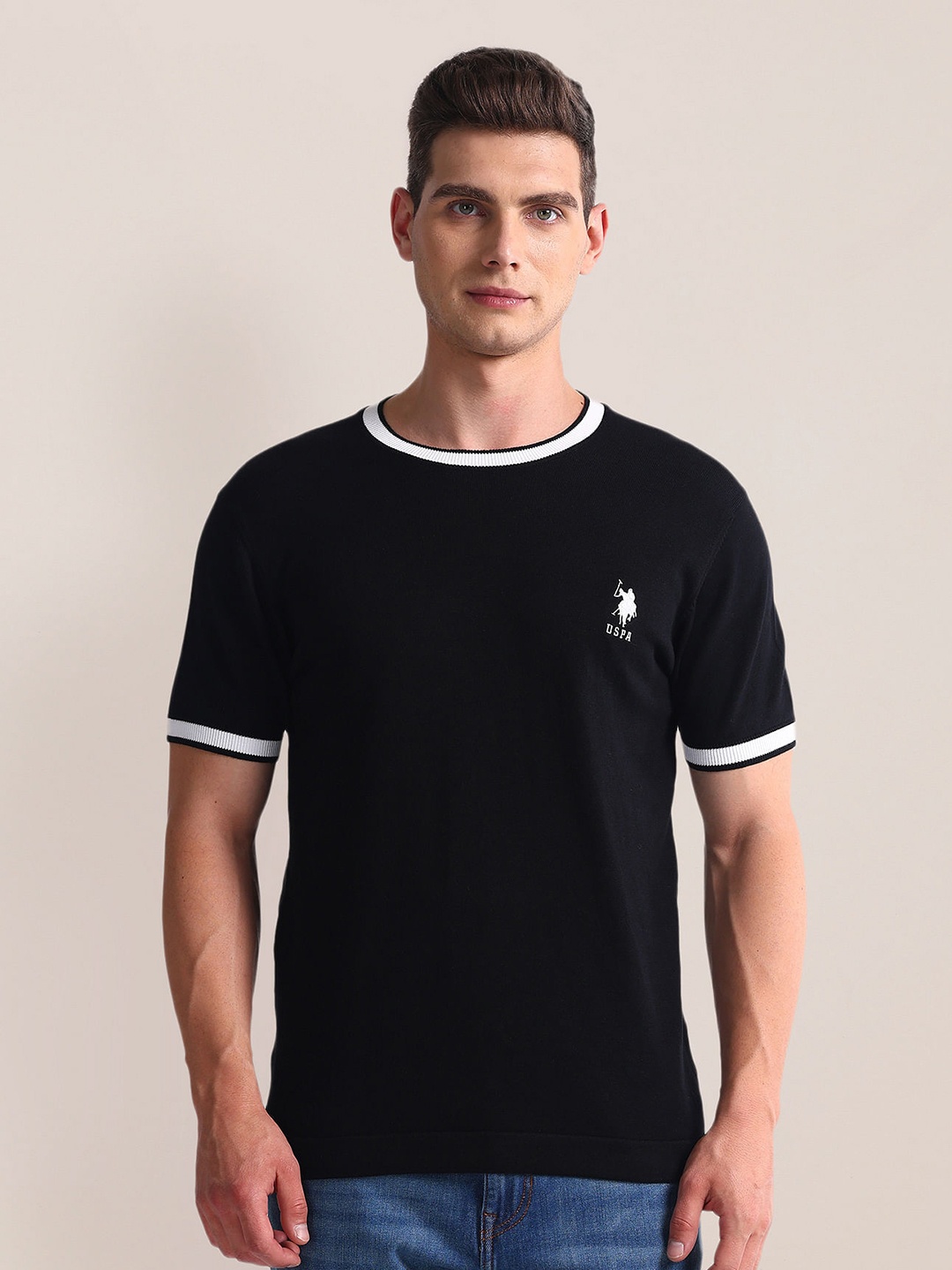 

U.S. Polo Assn. Round Neck Short Sleeves Cotton Slim Fit T-shirt, Black