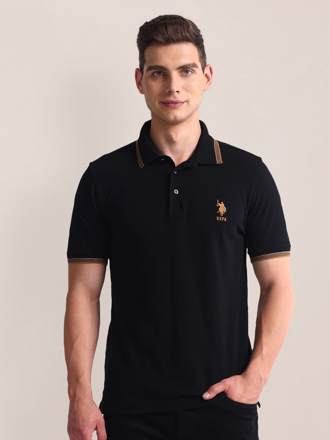 

U.S. Polo Assn. Polo Collar Cotton Slim Fit T-shirt, Black
