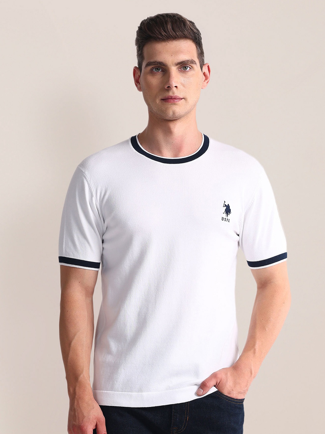 

U.S. Polo Assn. Round Neck Short Sleeves Cotton Slim Fit T-shirt, White