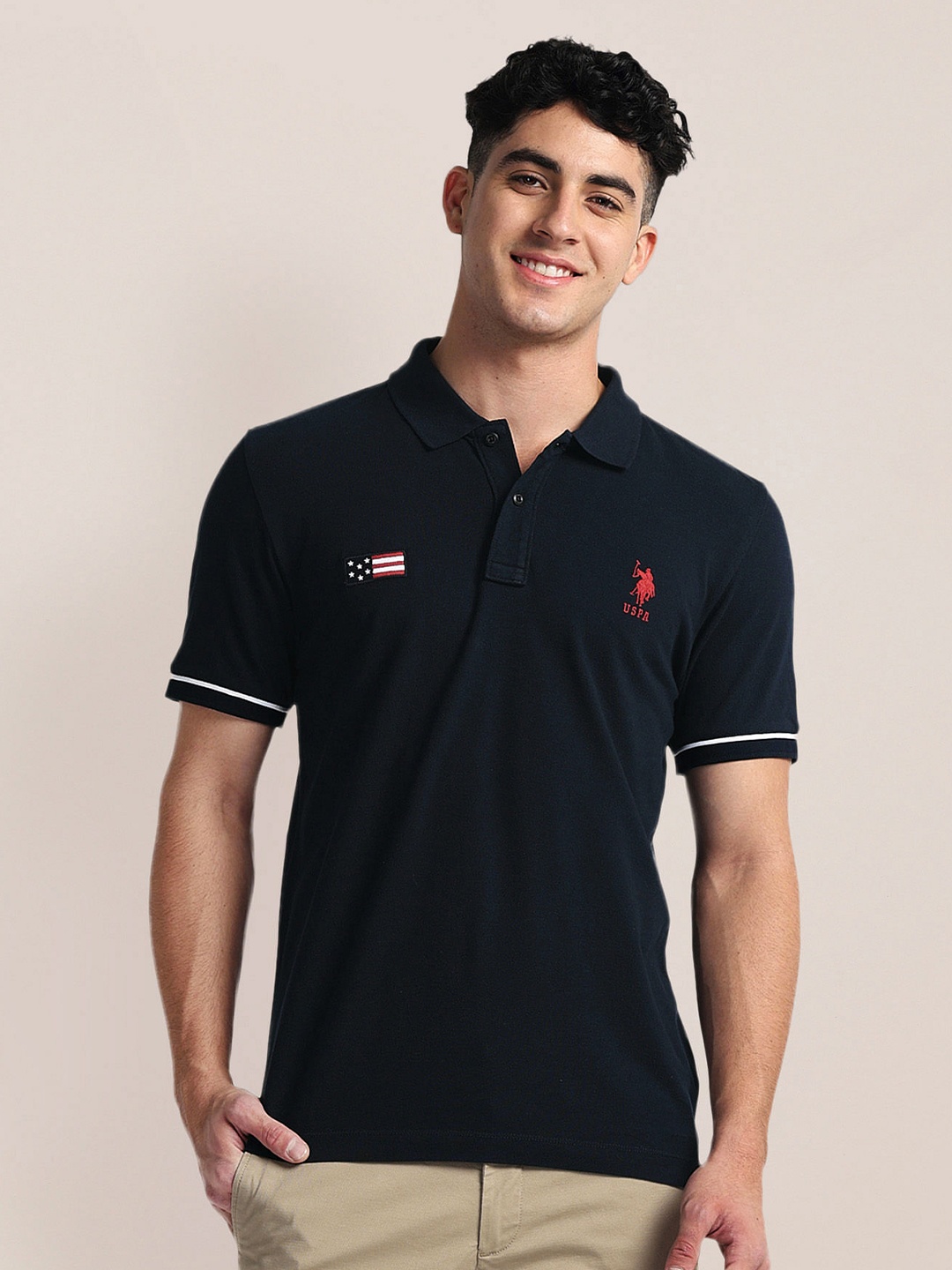 

U.S. Polo Assn. Polo Collar Short Sleeves Cotton Slim Fit T-shirt, Blue