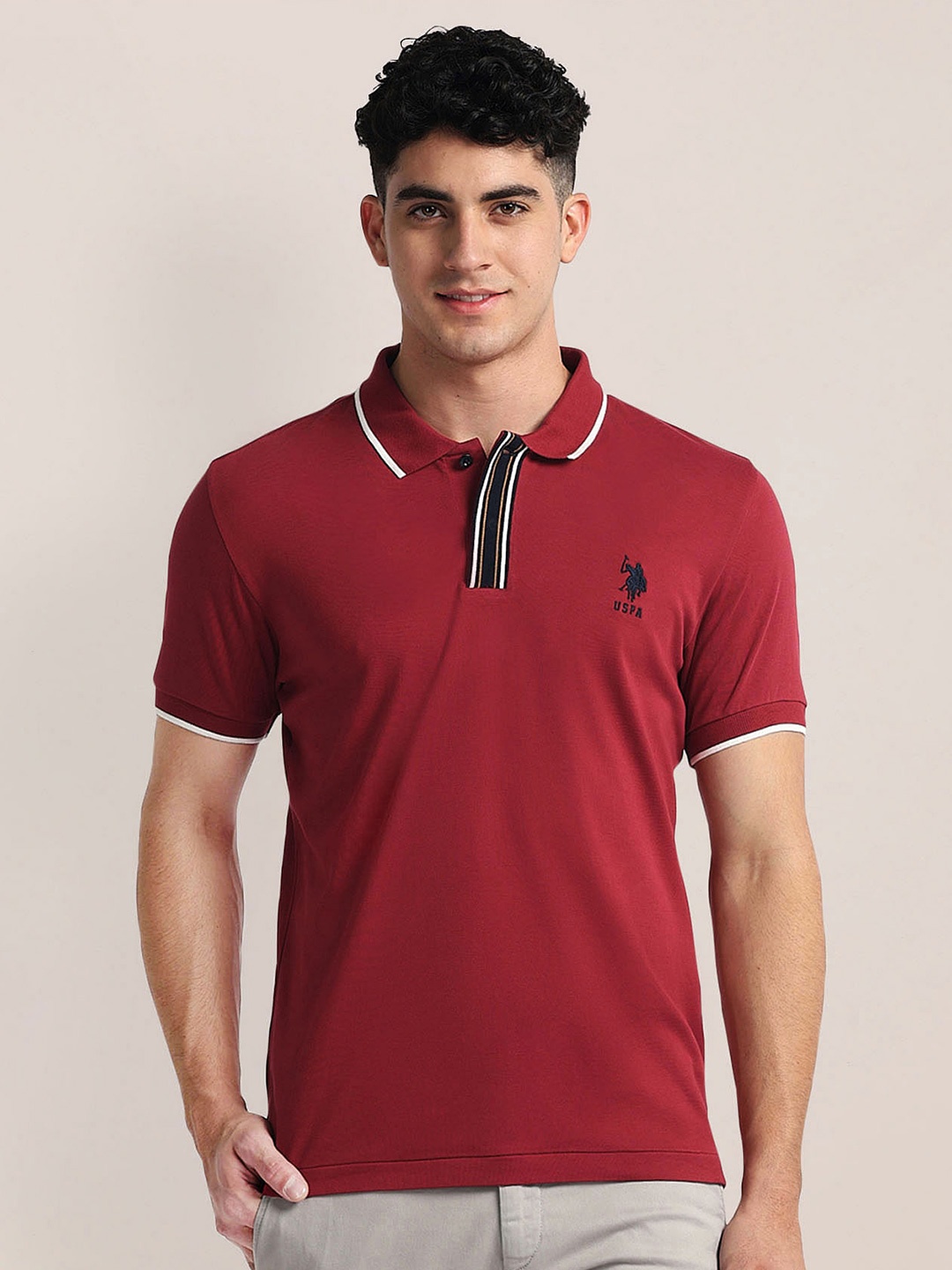 

U.S. Polo Assn. Polo Collar Short Sleeves Cotton Slim Fit T-shirt, Red