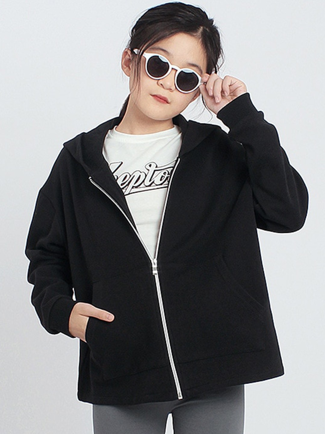 

StyleCast x Revolte Girls Cotton Hood Longline Bomber Jacket, Black