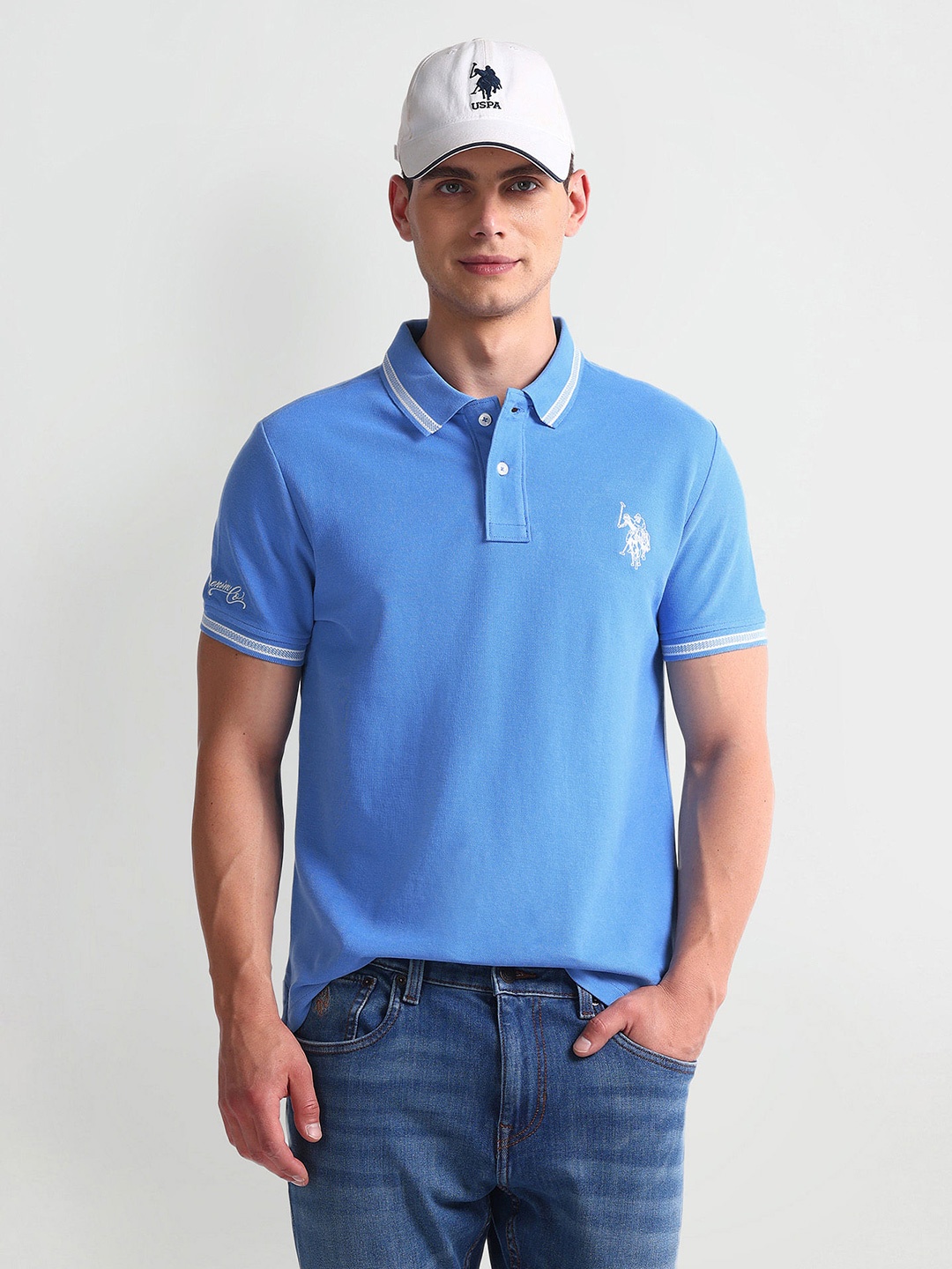 

U.S. Polo Assn. Denim Co. Polo Collar Short Sleeves Cotton Slim Fit T-shirt, Blue