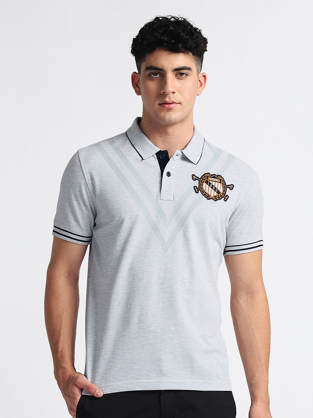 

U.S. Polo Assn. Denim Co. Polo Collar Short Sleeves Cotton Slim Fit T-shirt, Grey