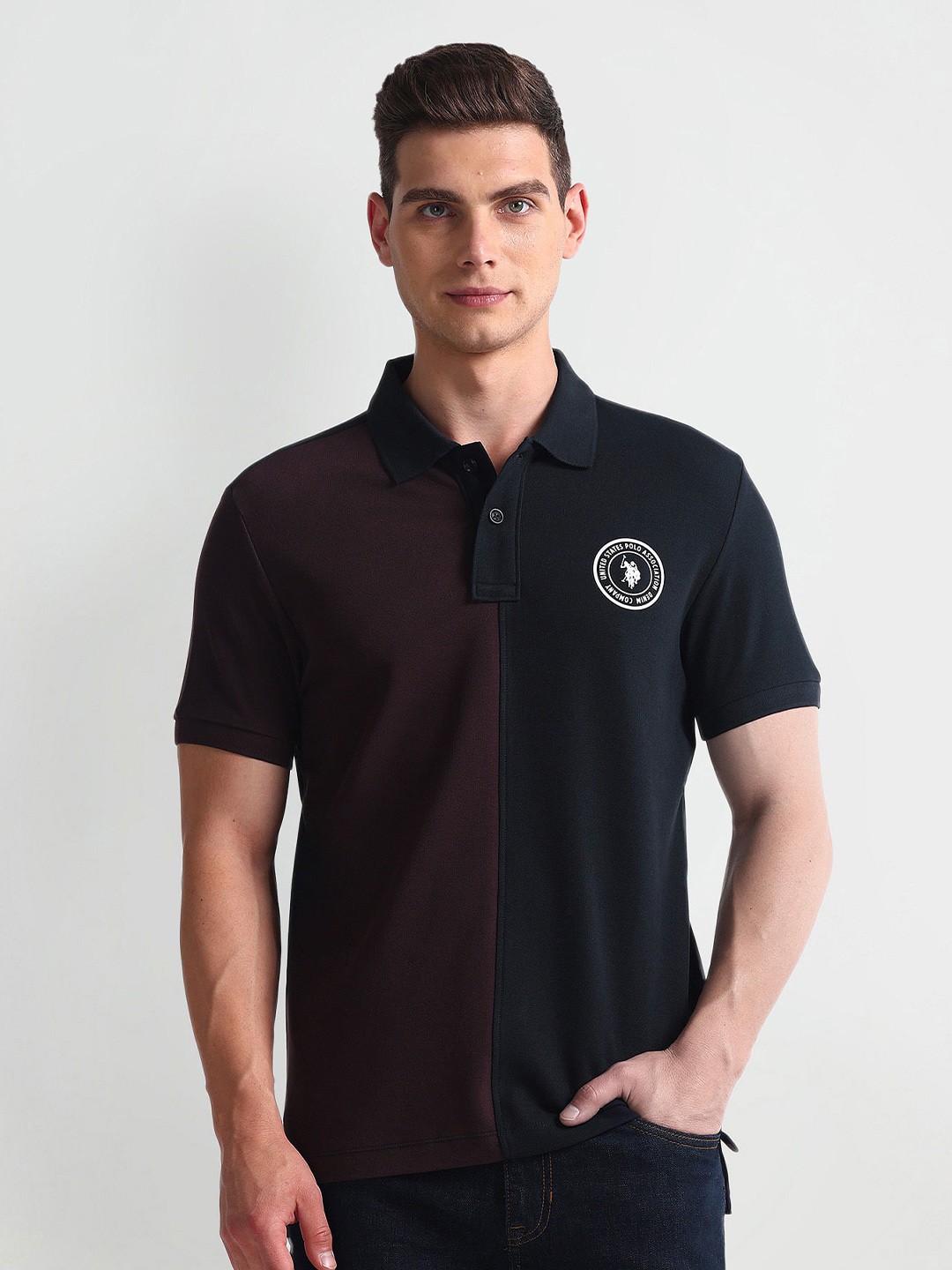 

U.S. Polo Assn. Denim Co. Men Polo Collar Short Sleeves Cotton Slim Fit T-shirt, Red