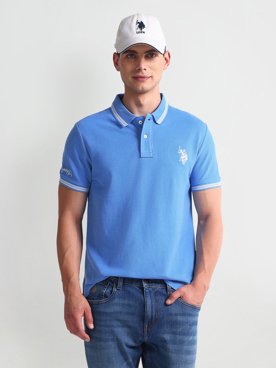 

U.S. Polo Assn. Denim Co. Polo Collar Short Sleeves Cotton Slim Fit T-shirt, Blue