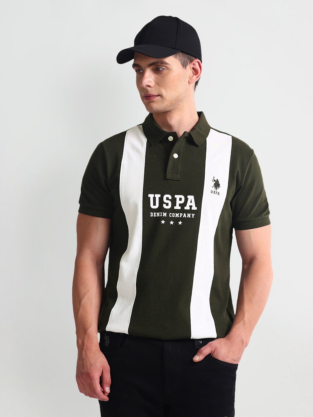 

U.S. Polo Assn. Denim Co. Short Sleeves Colourblocked Polo Collar Cotton Slim Fit T-shirt, Green