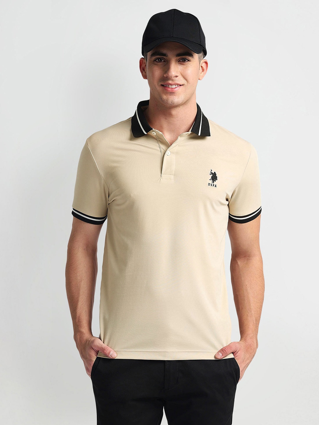 

U.S. Polo Assn. Denim Co. Polo Collar Short Sleeves Cotton Slim Fit T-shirt, Beige
