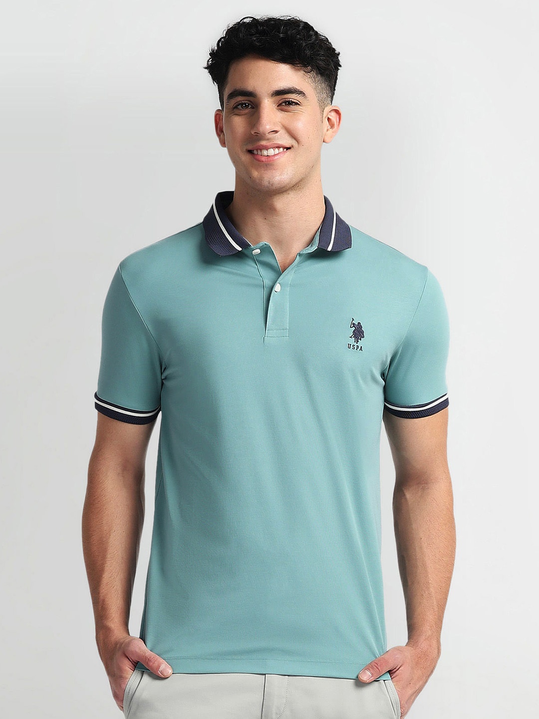 

U.S. Polo Assn. Denim Co. Polo Collar Short Sleeves Cotton Slim Fit T-shirt, Green