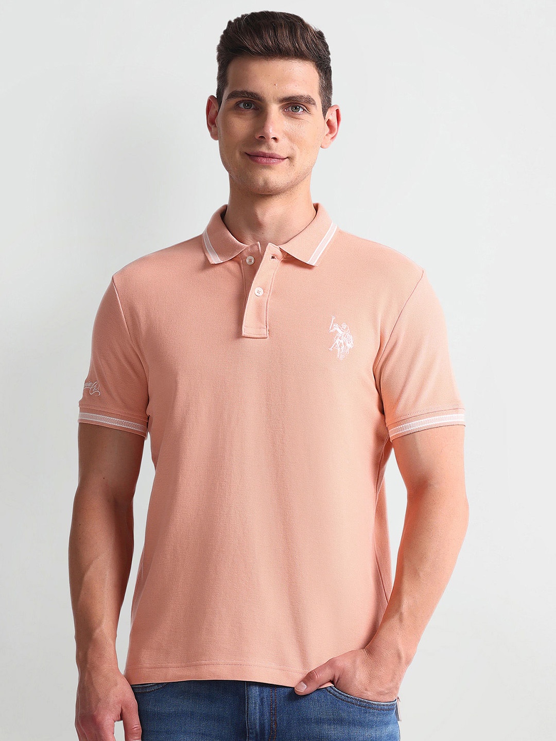 

U.S. Polo Assn. Denim Co. Polo Collar Short Sleeves Cotton Slim Fit T-shirt, Orange