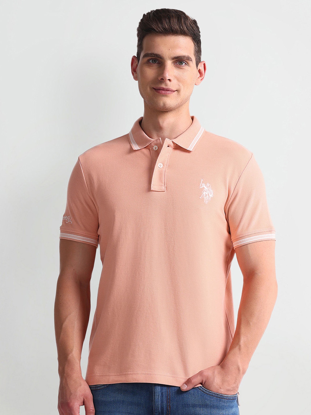 

U.S. Polo Assn. Denim Co. Polo Collar Short Sleeves Cotton Slim Fit T-shirt, Orange