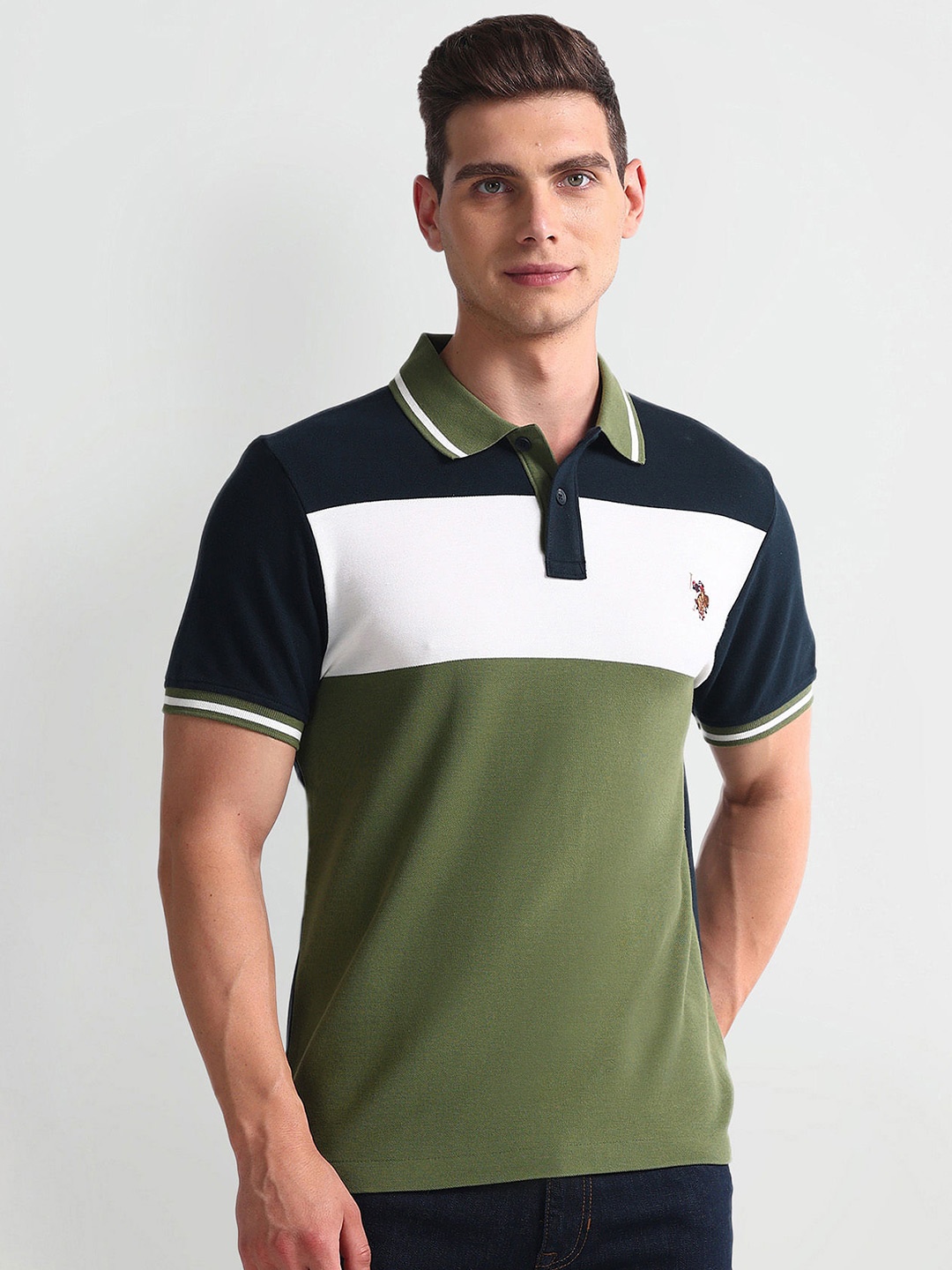 

U.S. Polo Assn. Denim Co. Polo Collar Short Sleeves Cotton Slim Fit T-shirt, Green