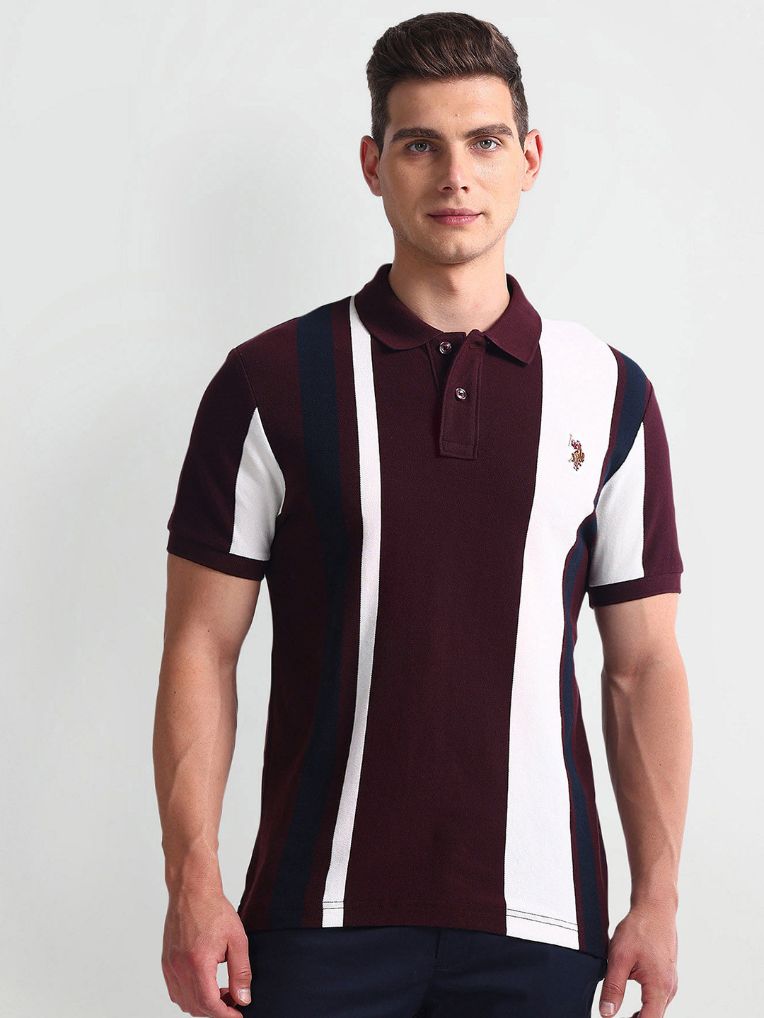 

U.S. Polo Assn. Denim Co. Polo Collar Short Sleeves Striped Cotton Slim Fit T-shirt, Red