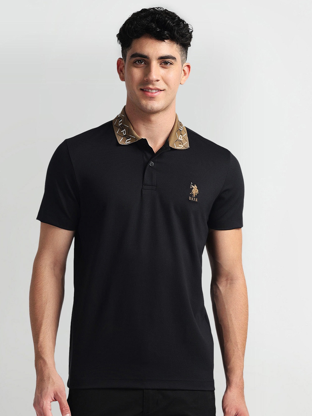

U.S. Polo Assn. Denim Co. Polo Collar Short Sleeves Cotton Slim Fit T-shirt, Black