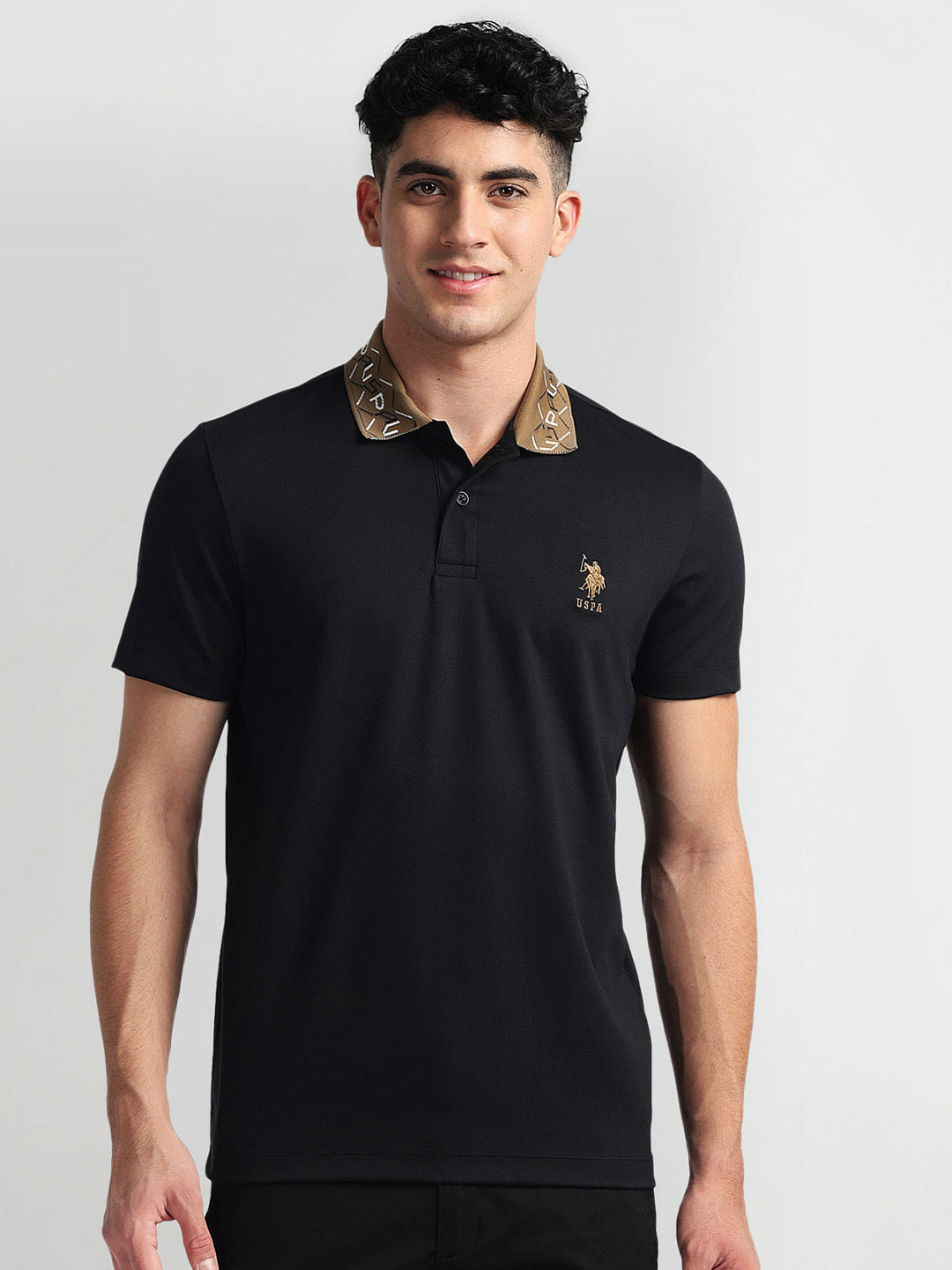 

U.S. Polo Assn. Denim Co. Polo Collar Short Sleeves Cotton Slim Fit T-shirt, Black