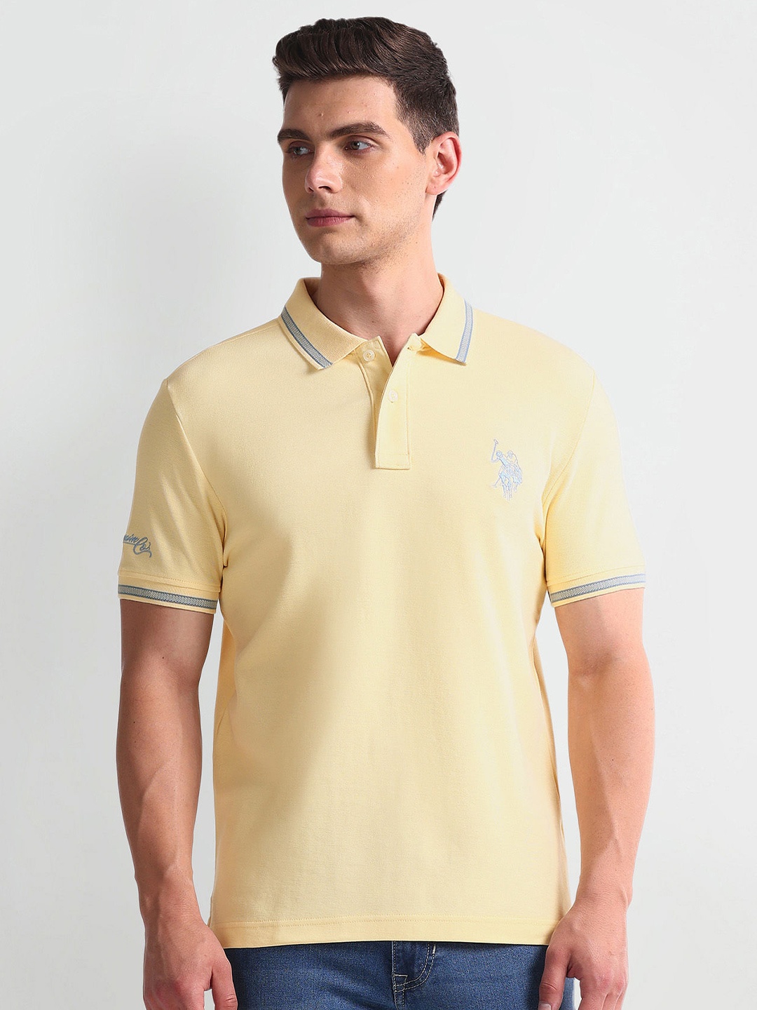 

U.S. Polo Assn. Denim Co. Polo Collar Short Sleeves Cotton Slim Fit T-shirt, Yellow