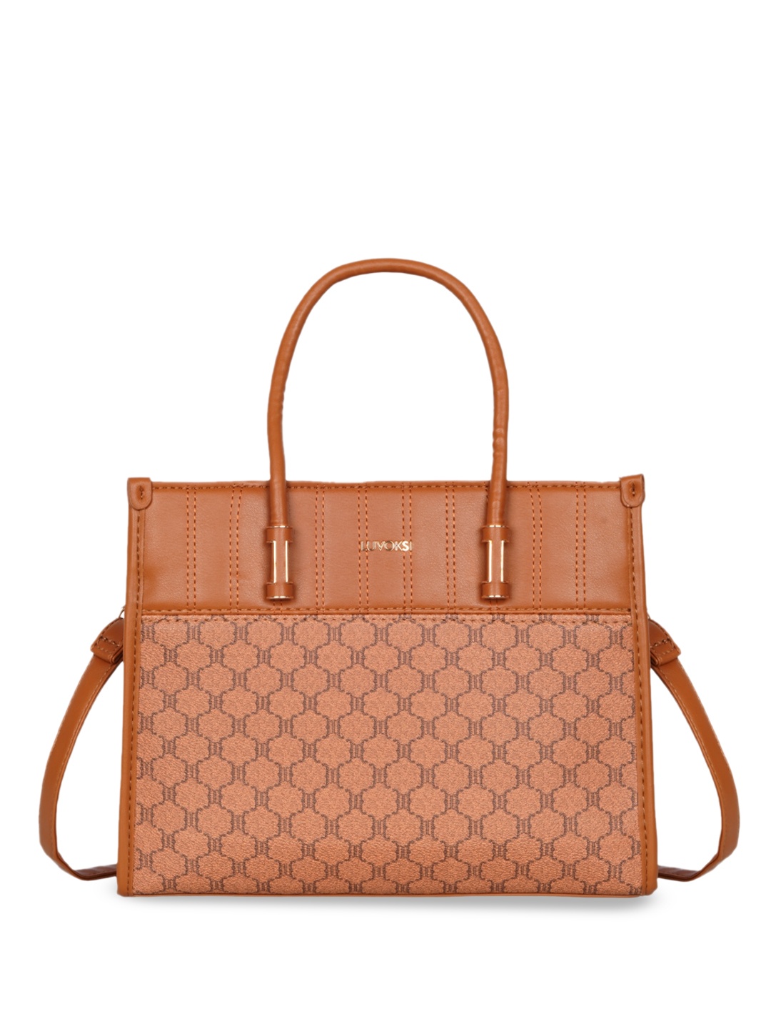 

Luvoksi Abstract Printed Structured Handheld Bag, Camel brown