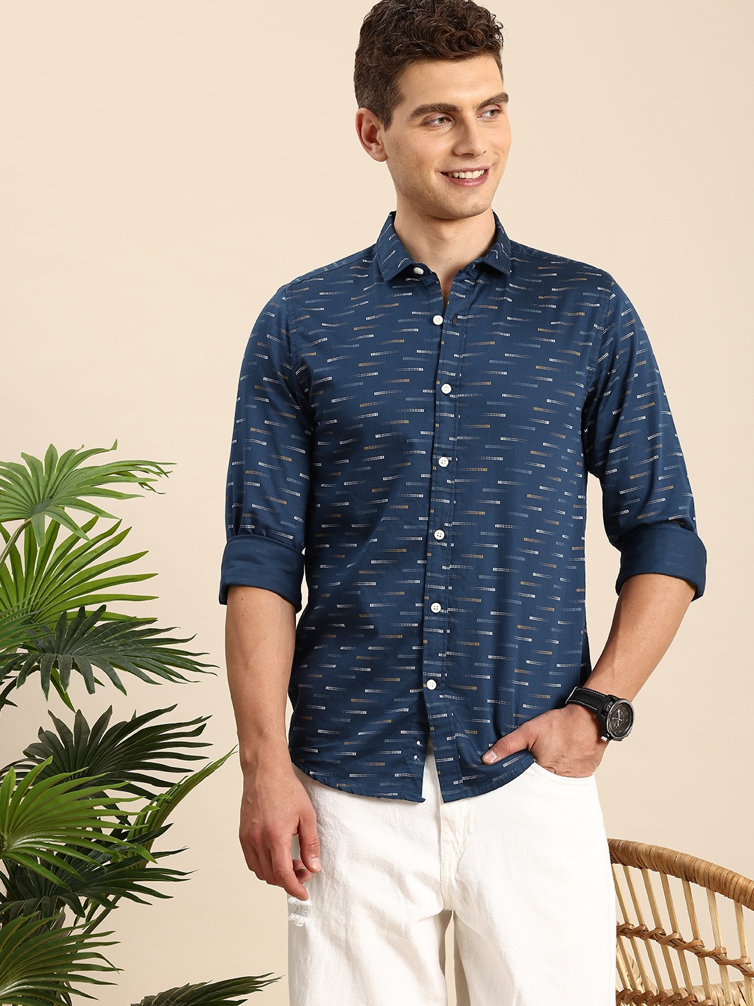 

Mast & Harbour Men Printed Casual Shirt, Blue