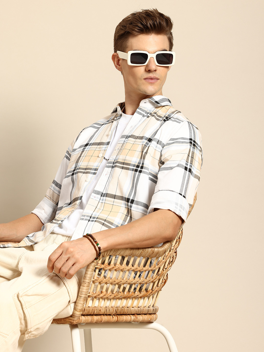 

Mast & Harbour Men Checked Casual Shirt, Yellow