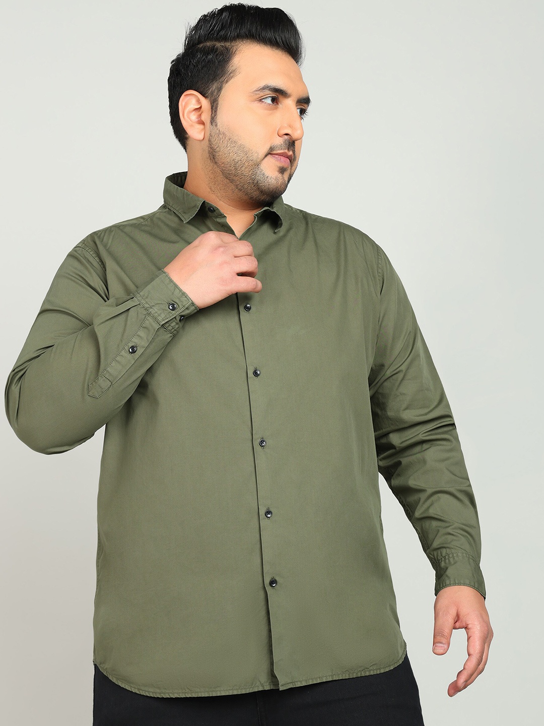 

IVOC Plus Plus Size Men Solid Pure Cotton Casual shirt, Olive