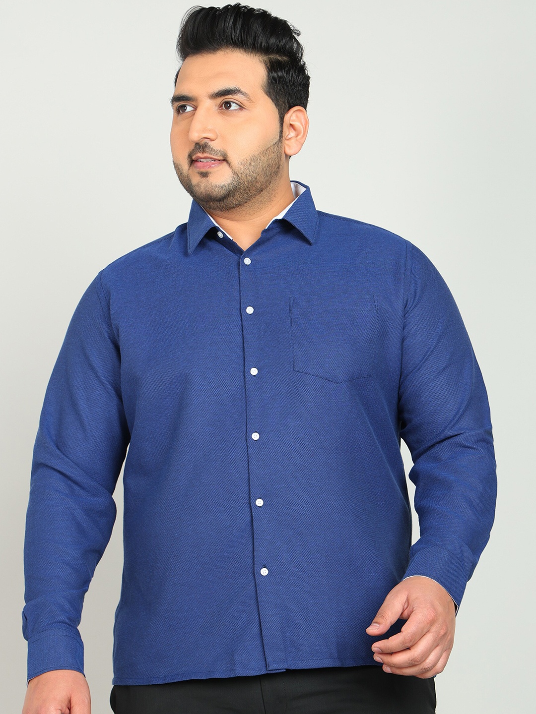 

IVOC Plus Solid Spread Collar Formal Shirt, Navy blue