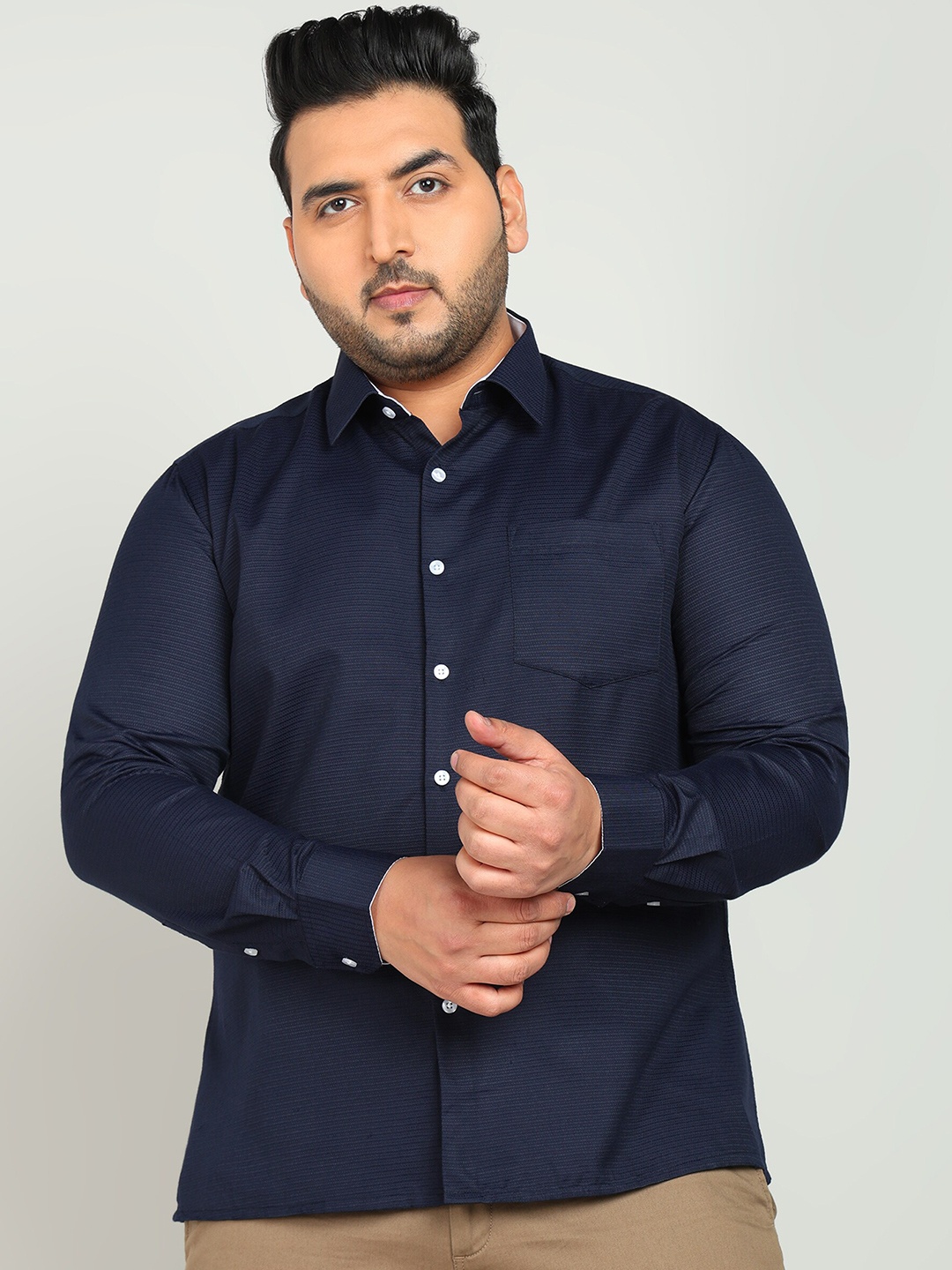 

IVOC Men Plus Size Solid Spread Collar Formal Shirt, Navy blue