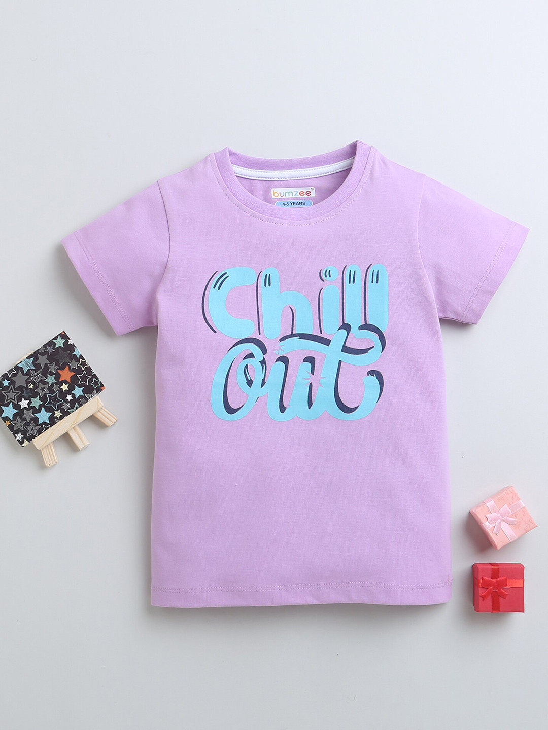 

BUMZEE Girls Typography Printed Cotton T-shirt, Lavender