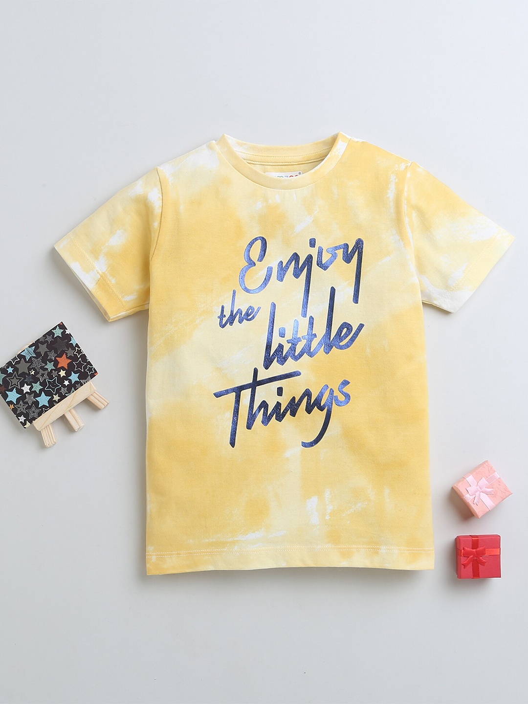 

BUMZEE Boys Typography Printed Cotton T-shirt, Yellow