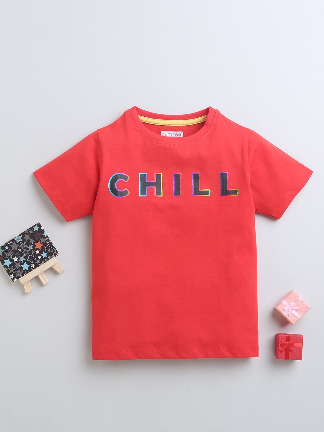 

BUMZEE Boys Typography Printed Cotton T-shirt, Red