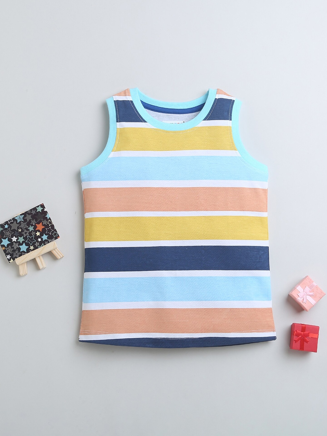 

BUMZEE Boys Striped Cotton T-shirt, Blue