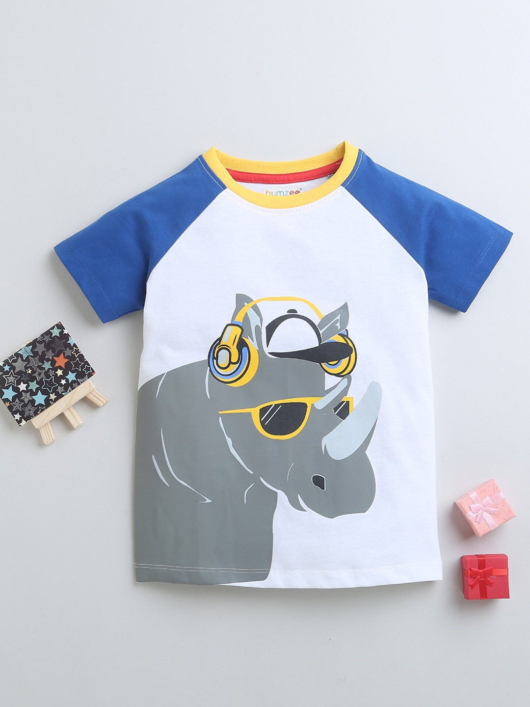 

BUMZEE Boys Graphic Printed Cotton T-shirt, White