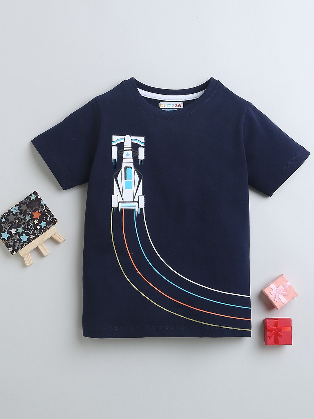 

BUMZEE Boys Typography Printed Round Neck Short Sleeves Cotton Casual T-shirt, Navy blue
