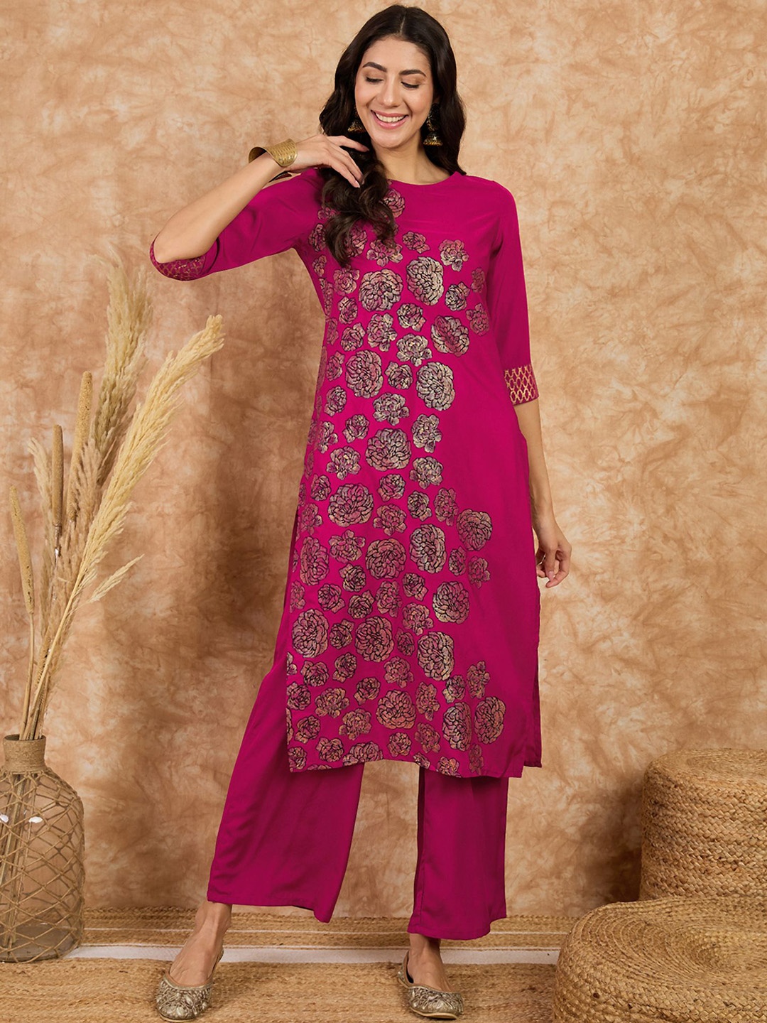 

KALINI Floral Printed Regular Kurta with Palazzos, Pink