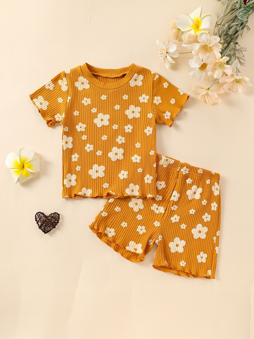 

StyleCast Girls Printed T-shirt with Shorts, Mustard