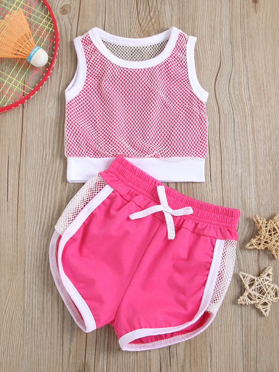 

StyleCast Girls Pink & White Round Neck Top with Shorts
