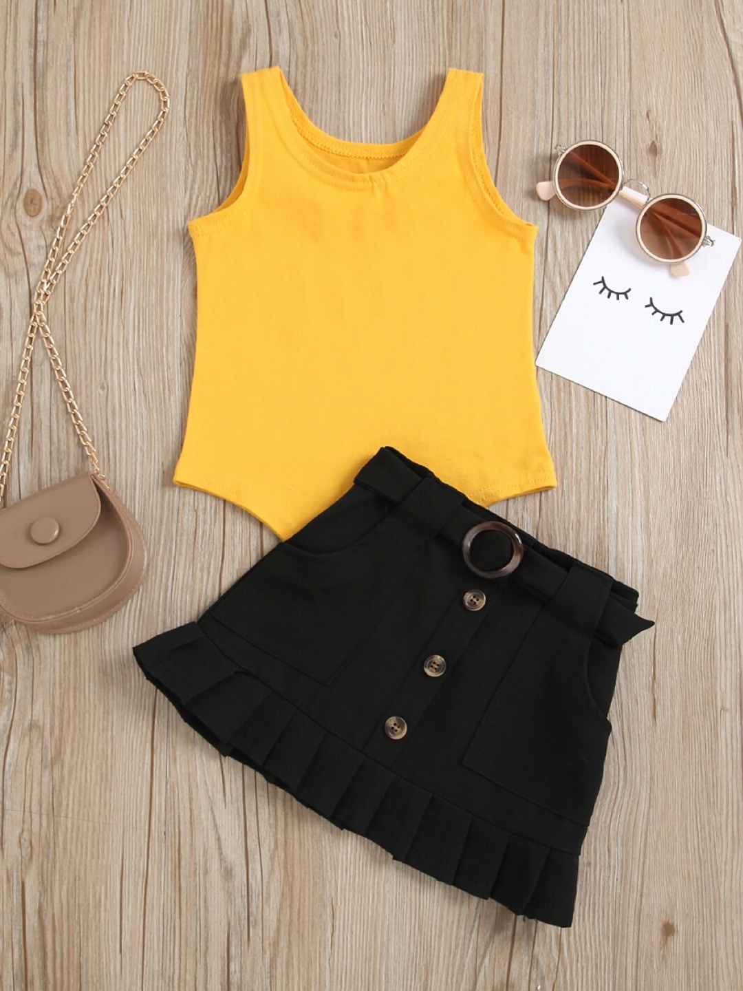 

StyleCast Girls Yellow & Black Top with Skirt