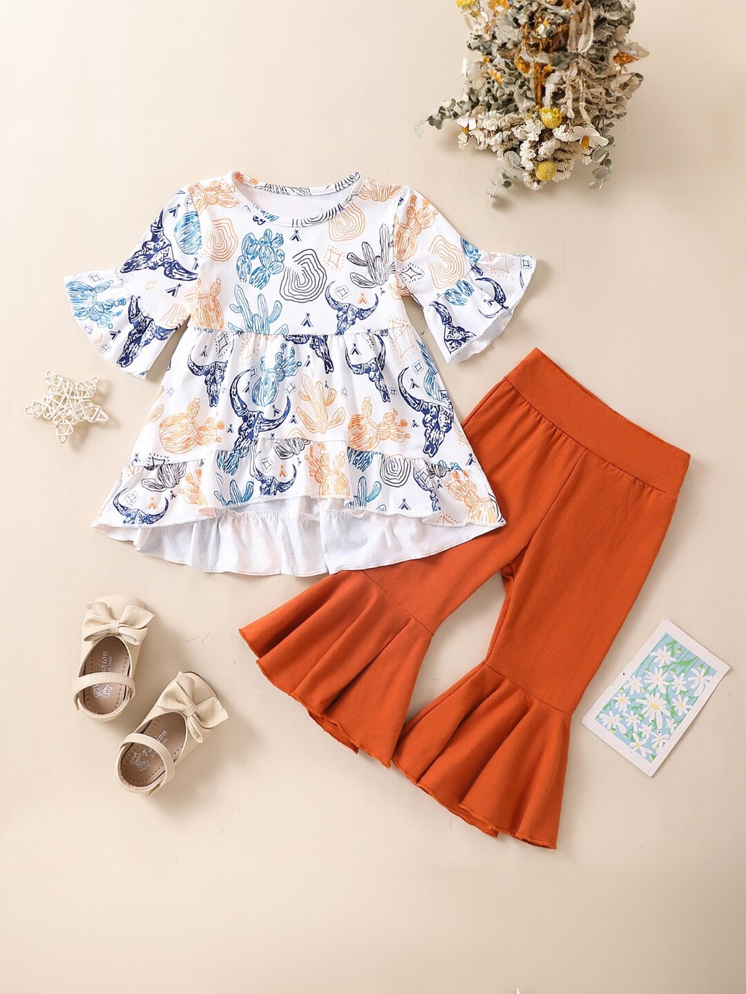 

StyleCast Infant Girls Printed Top with Palazzos, White
