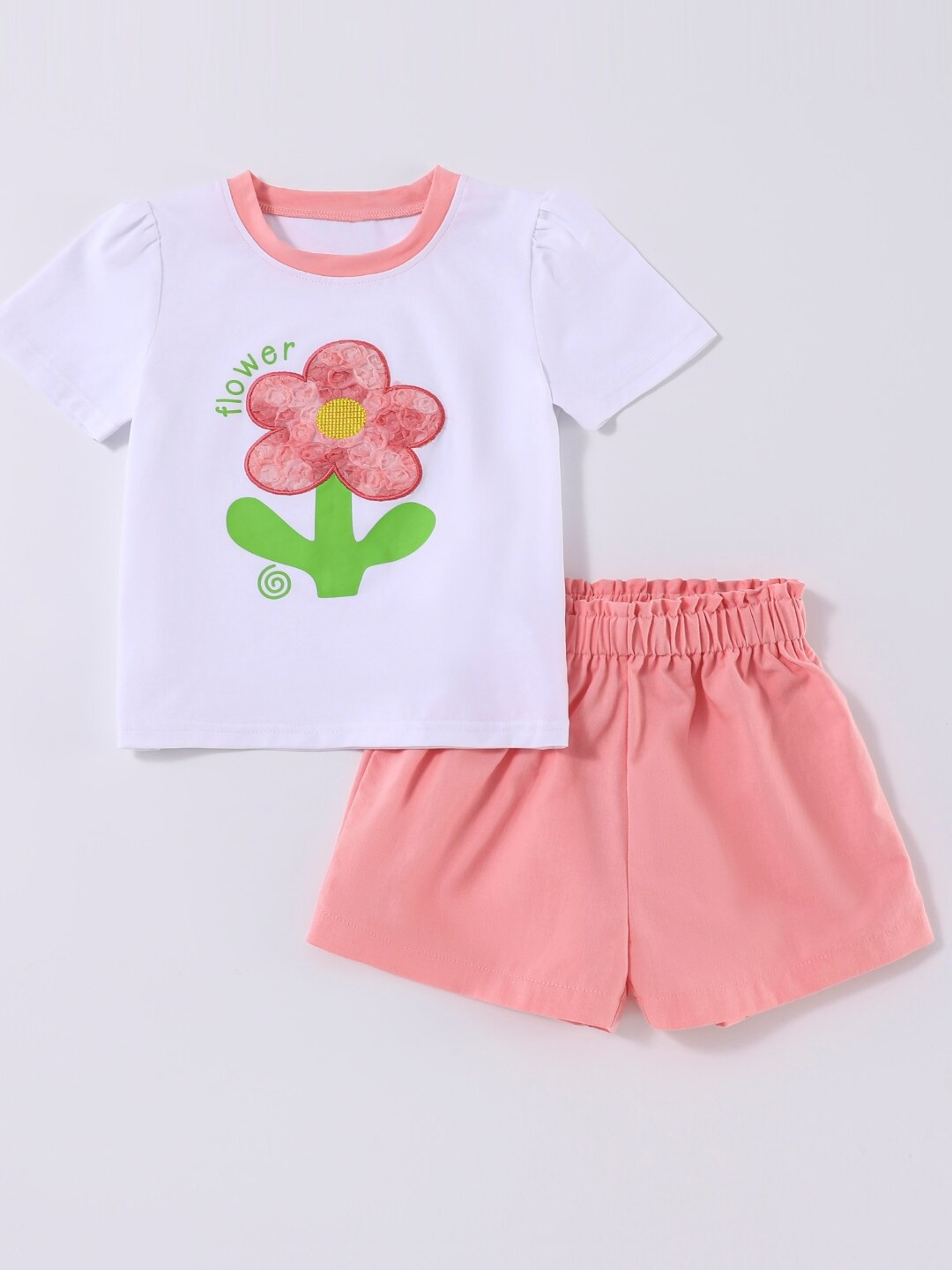 

StyleCast Girls Round Neck Short Sleeves Printed T-shirt with Shorts, Pink