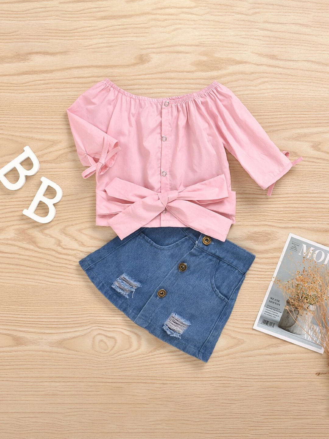 

StyleCast Girls Boat Neck Short Sleeves Top with Skirt, Pink