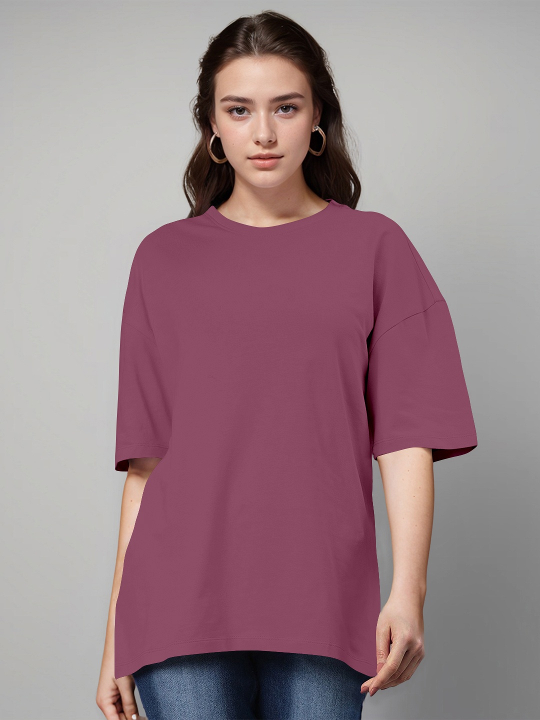

Huetrap Drop-Shoulder Sleeves Oversized CottonT-shirt, Maroon