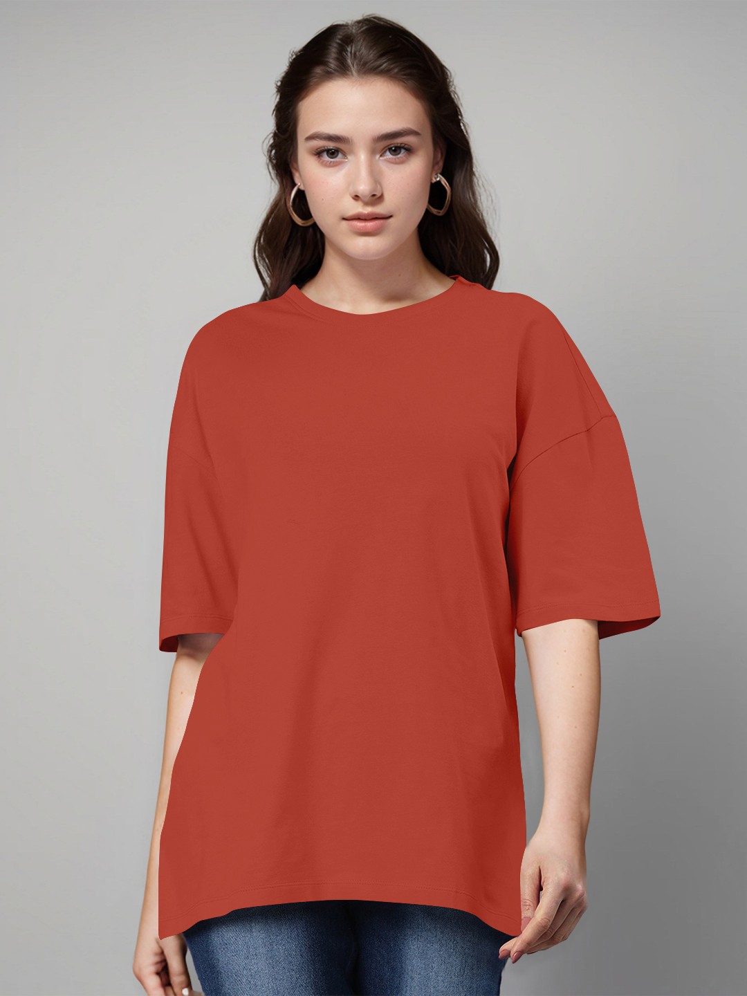 

Huetrap Drop-Shoulder Sleeves Oversized Cotton T-shirt, Maroon