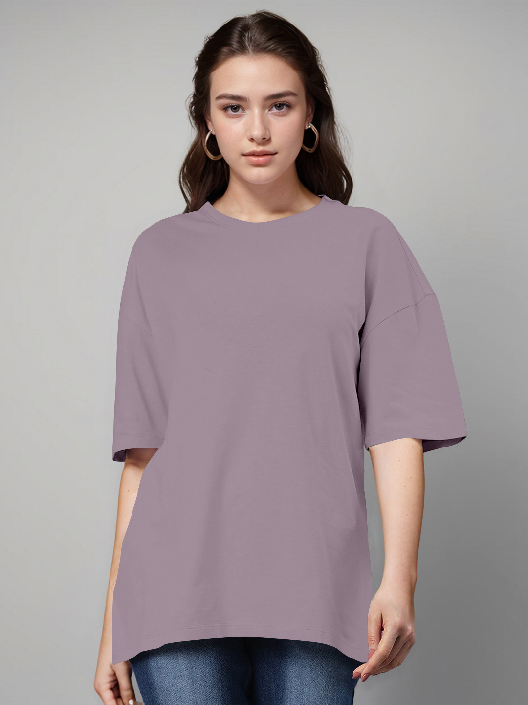 

Huetrap Round Neck Drop-Shoulder Sleeves Cotton Oversized T-shirt, Sea green