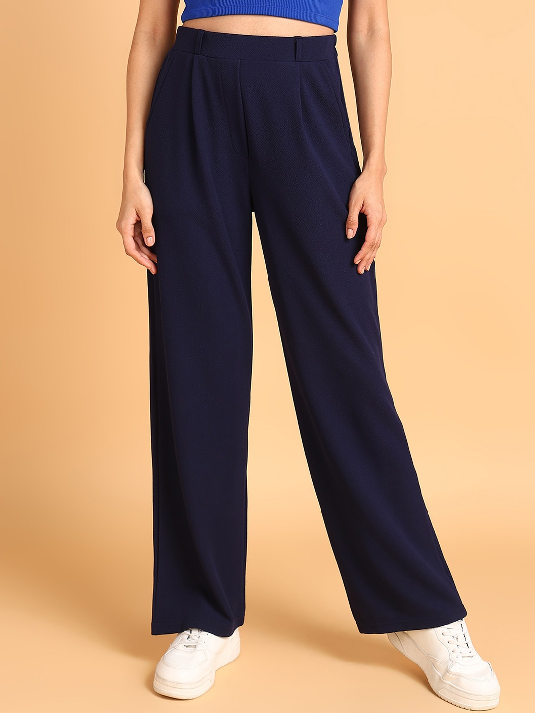 

The Roadster Lifestyle Co Women Navy Blue Loose Fit Regular Trousers