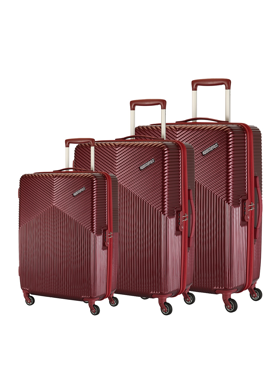 

AMERICAN TOURISTER Pack of 3 Georgia Trolley Suitcases - Cabin, Medium & Large, Red